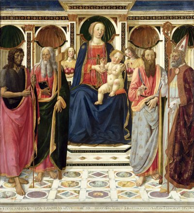 Jungfrau und Kind mit den Heiligen Johannes dem Täufer, Andreas, Bartholomäus und Zenobius, um 1478 von Cosimo Rosselli